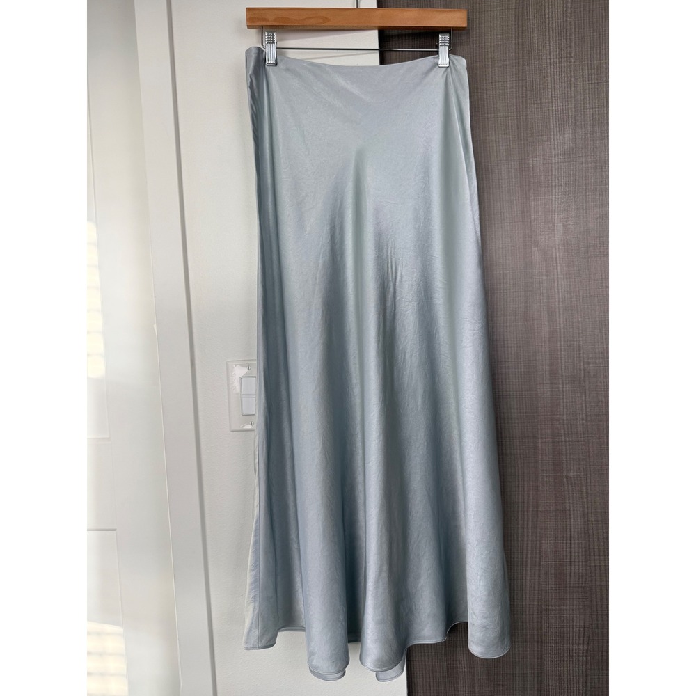 Massimo Dutti Silver Maxi Slip Skirt‎ Satin Metallic Elegant Size 8 - Picture 2 of 10